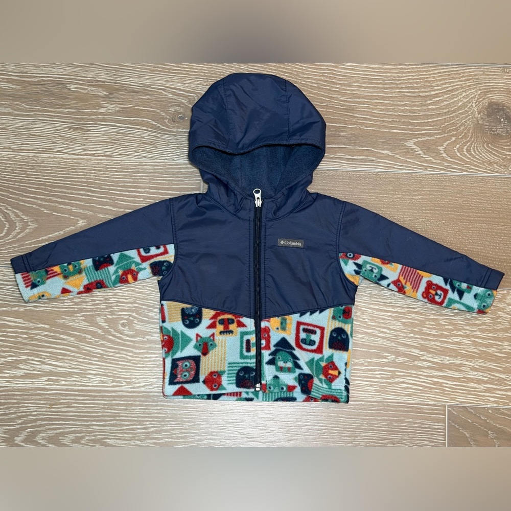 Columbia Baby Jacket 12-18 Months Fleece Lined Hooded Navy Print